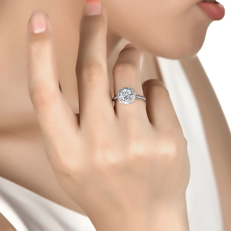 The Genevieve Floral Halo — 1.0ct Round Moissanite Engagement Ring in 925 Sterling Silver - Alternate Angle