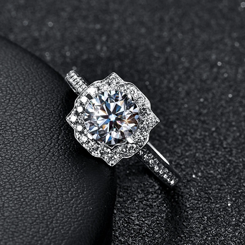 The Genevieve Floral Halo — 1.0ct Round Moissanite Engagement Ring in 925 Sterling Silver - Alternate Angle