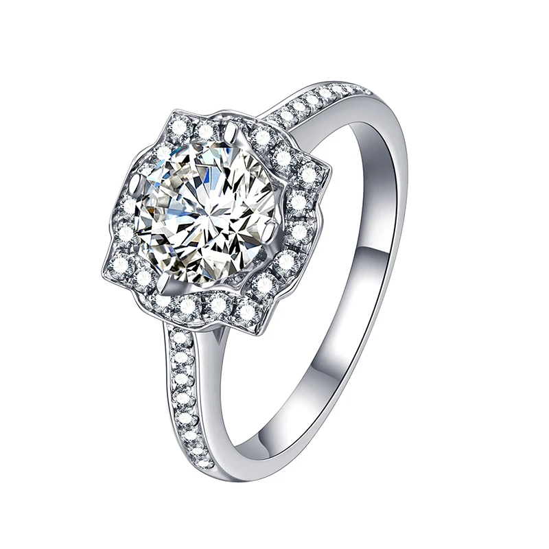 The Genevieve Floral Halo — 1.0ct Round Moissanite Engagement Ring in 925 Sterling Silver