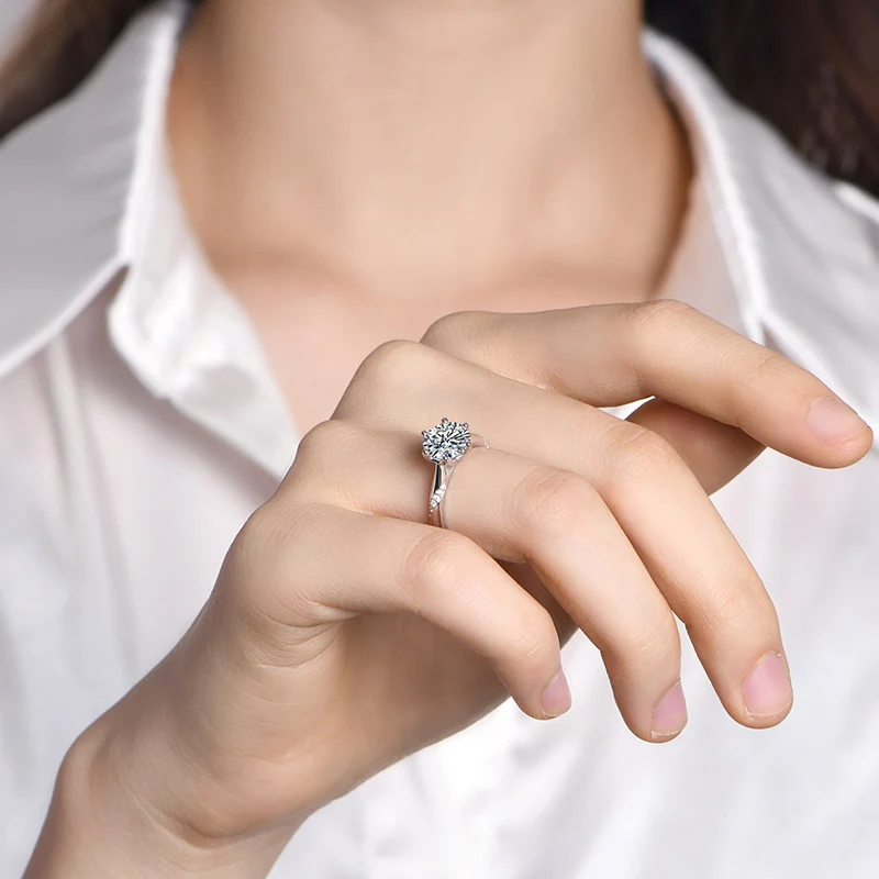 The Rosalie Tulip Solitaire — 2.0ct Round Moissanite Engagement Ring in 925 Sterling Silver - Alternate Angle