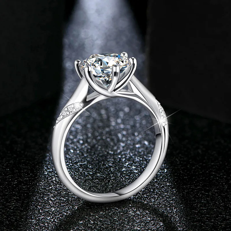 The Rosalie Tulip Solitaire — 2.0ct Round Moissanite Engagement Ring in 925 Sterling Silver - Alternate Angle