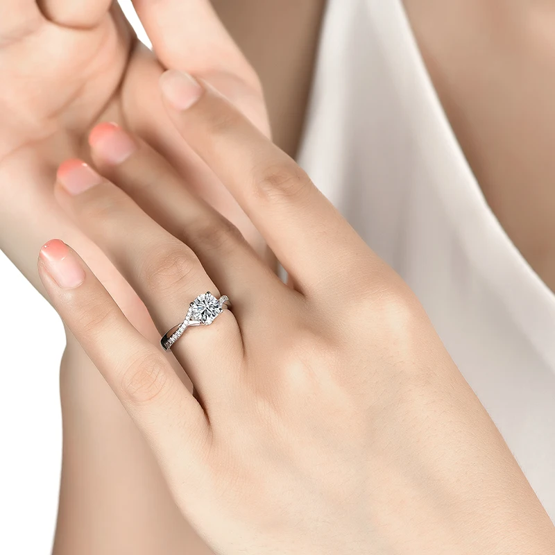 The Seraphina Twist — 1.0ct Crossover Pavé Moissanite Engagement Ring in 925 Sterling Silver - Alternate Angle