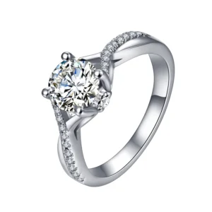 1.0ct Round Moissanite Crossover Pavé Engagement Ring in 925 Sterling Silver - The Seraphina Twist (GRA Certified D VVS1)