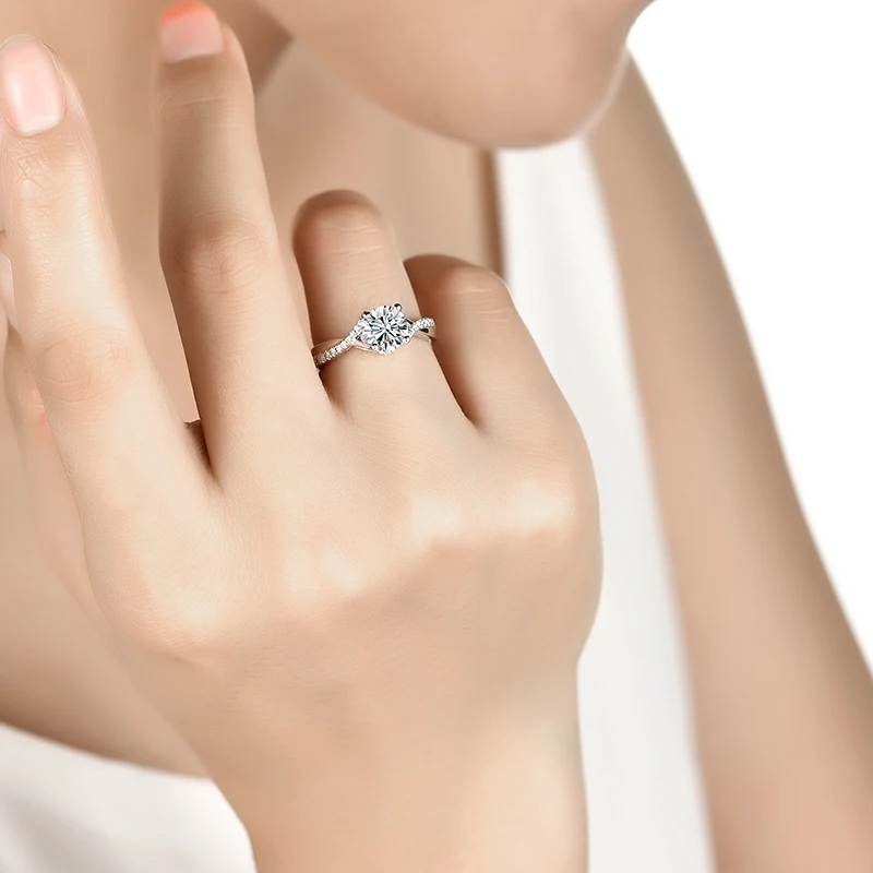 The Seraphina Twist — 1.0ct Crossover Pavé Moissanite Engagement Ring in 925 Sterling Silver - Alternate Angle