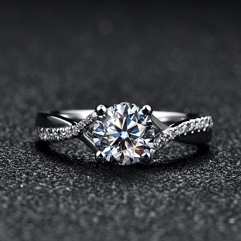 The Seraphina Twist — 1.0ct Crossover Pavé Moissanite Engagement Ring in 925 Sterling Silver - Alternate Angle