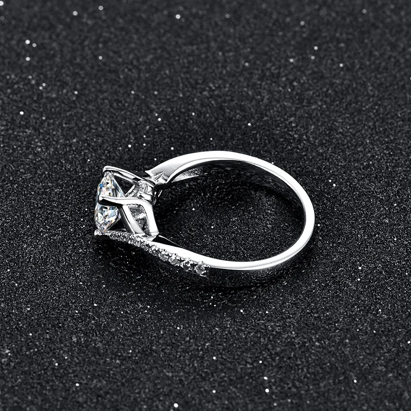 The Seraphina Twist — 1.0ct Crossover Pavé Moissanite Engagement Ring in 925 Sterling Silver - Alternate Angle
