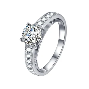 1.0ct Round Moissanite Channel-Set Cathedral Engagement Ring in 925 Sterling Silver - The Vivienne (GRA Certified D VVS1)